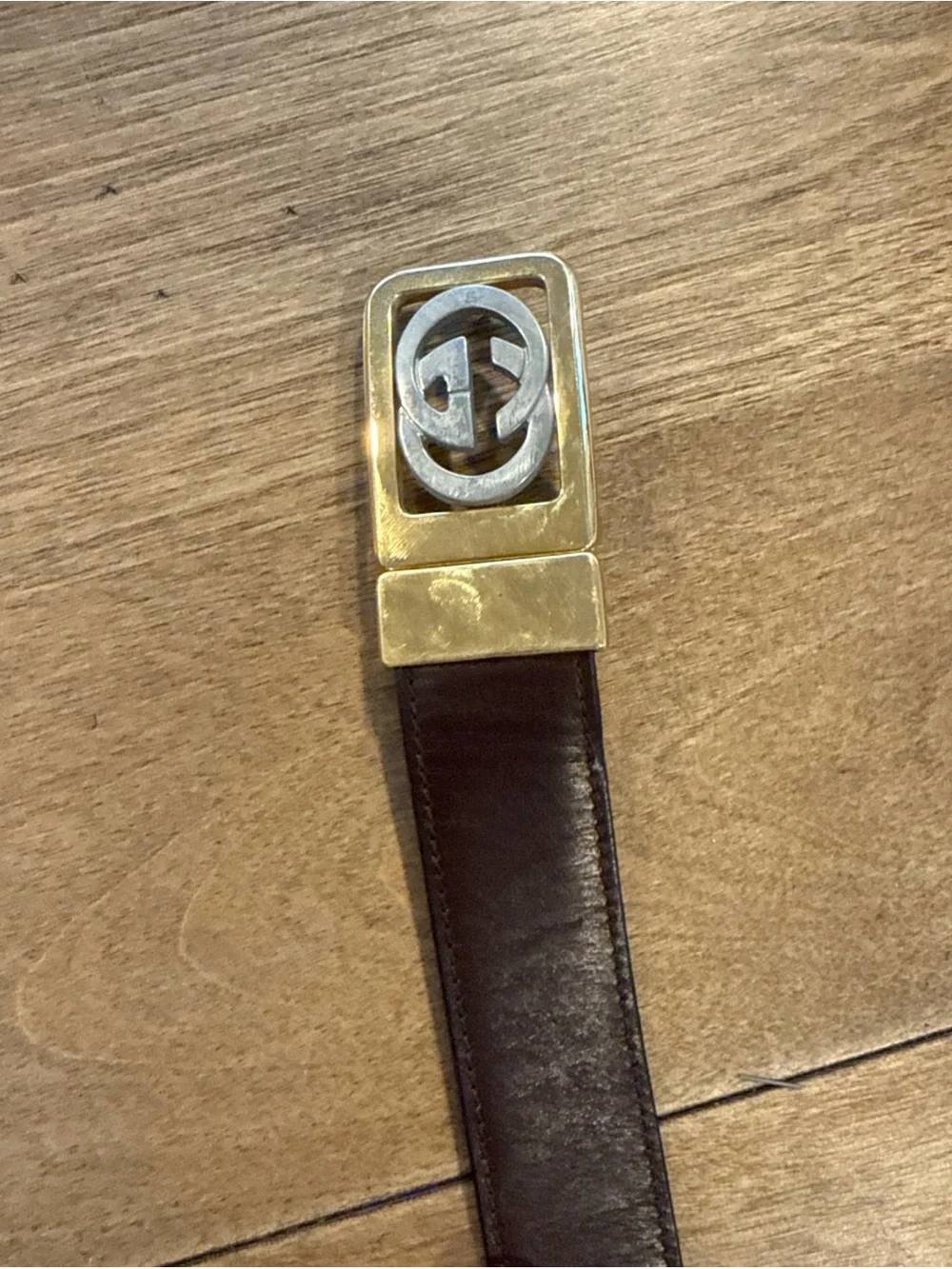 GUCCI Interlocking G Buckle Belt Black Brown Vintage Leather Size 95 38 New